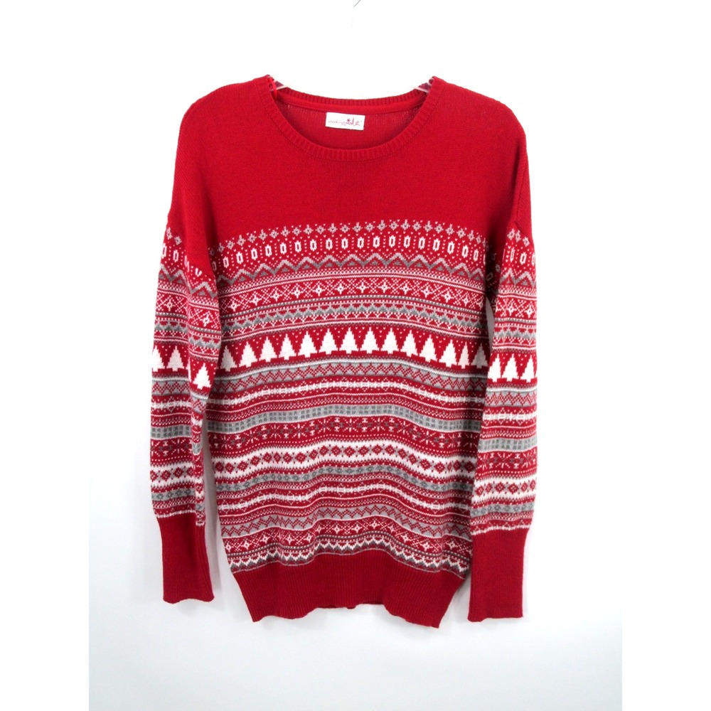 Shrinking Violet Red Fair Isle Christmas Tree Pullover Sweater Womens Medium